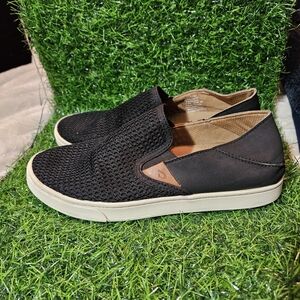 OluKai Black Mesh Slip-On Loafers